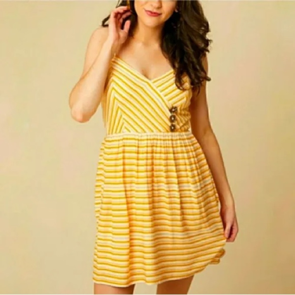 Yellow Striped Spaghetti Strap Dress
